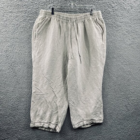Lane‎ Bryant Pants Womens 18/20 Beige Linen Blend Cropped Drawstring Relaxed Fit - Picture 1 of 13